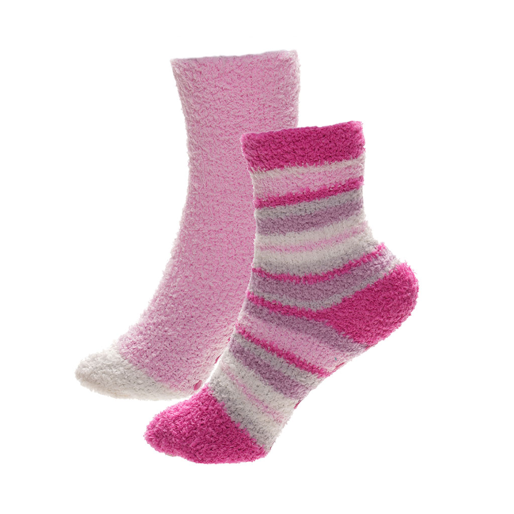 Girls Stripe Cosy Socks With Gripper And Ribbon (Pack of 12)