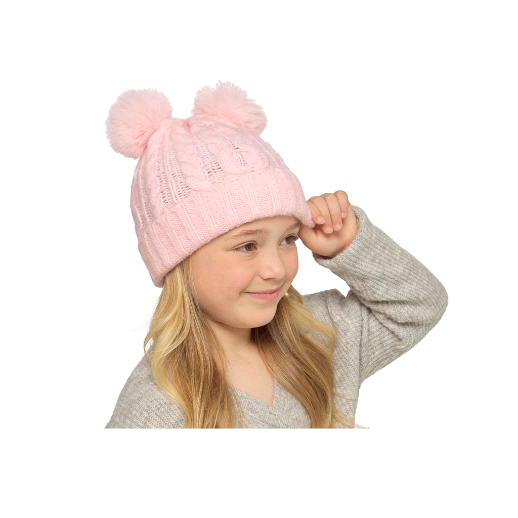 Kids Cable Hat With Pom Pom 