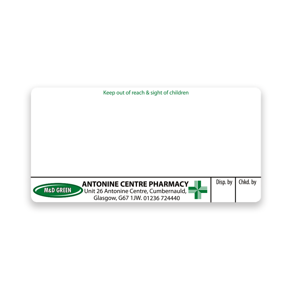 M&D Green Antonine Centre Pharmacy Labels