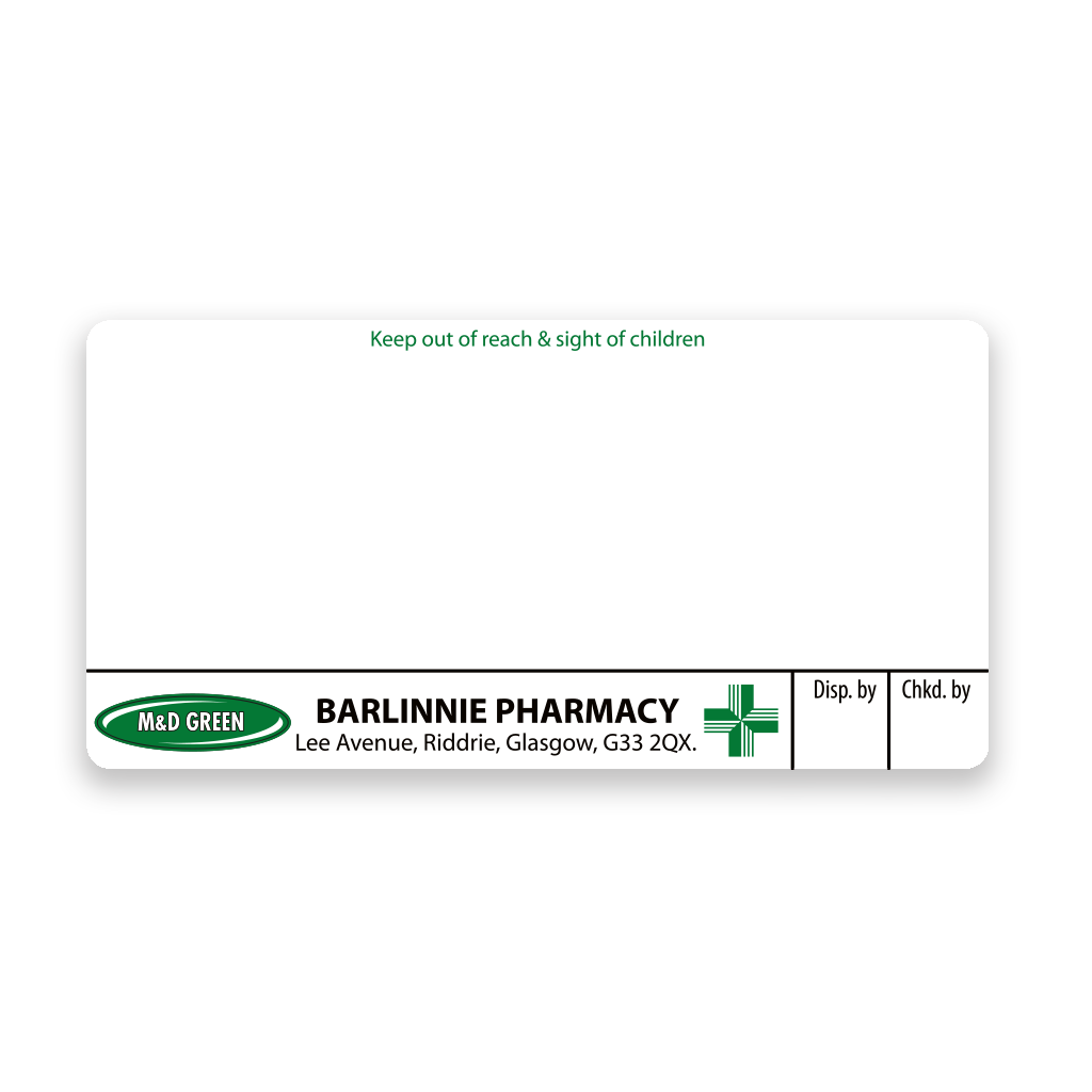 M&D Green Barlinnie Pharmacy Labels