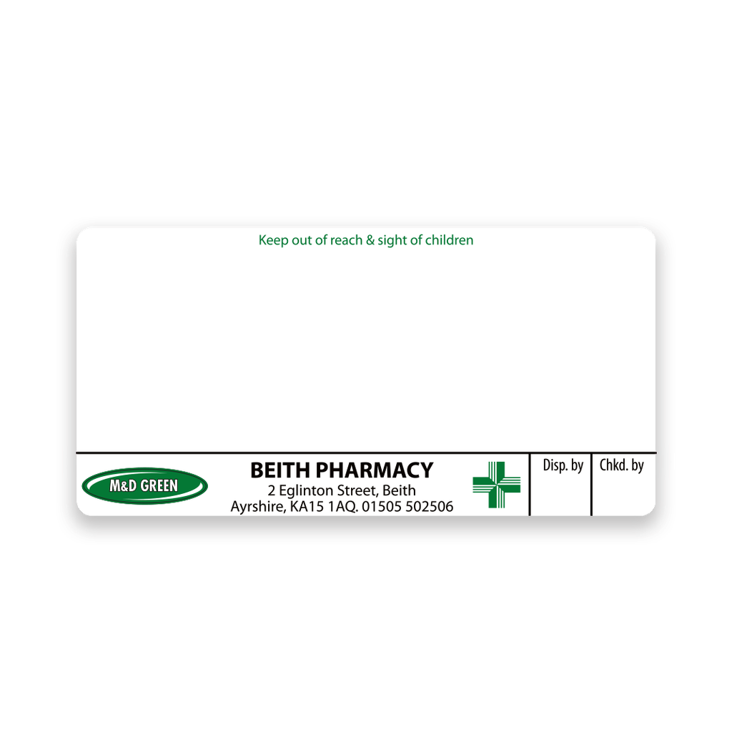 M&D Green Beith Pharmacy Labels