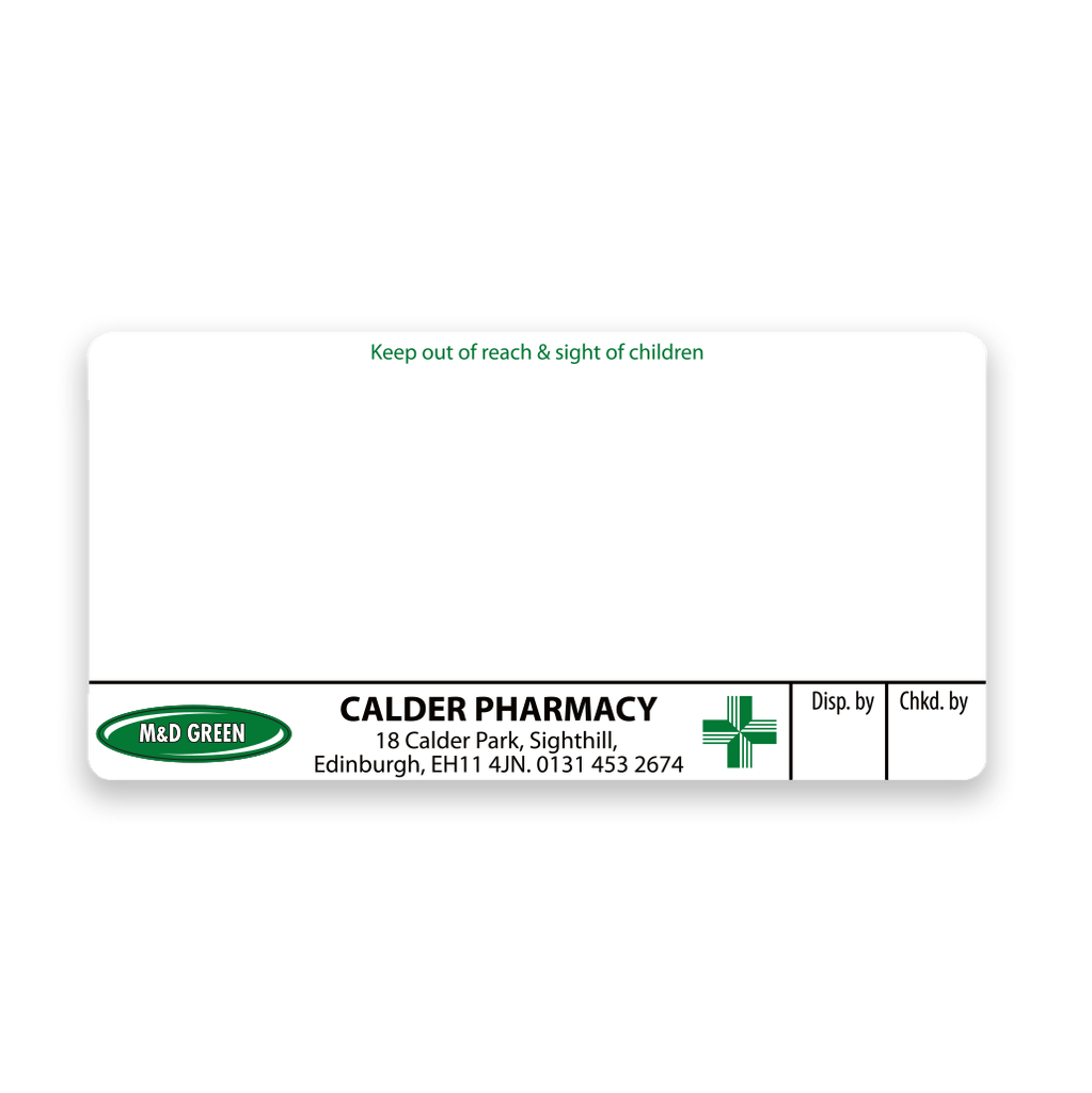 M&D Green Calder Pharmacy Labels