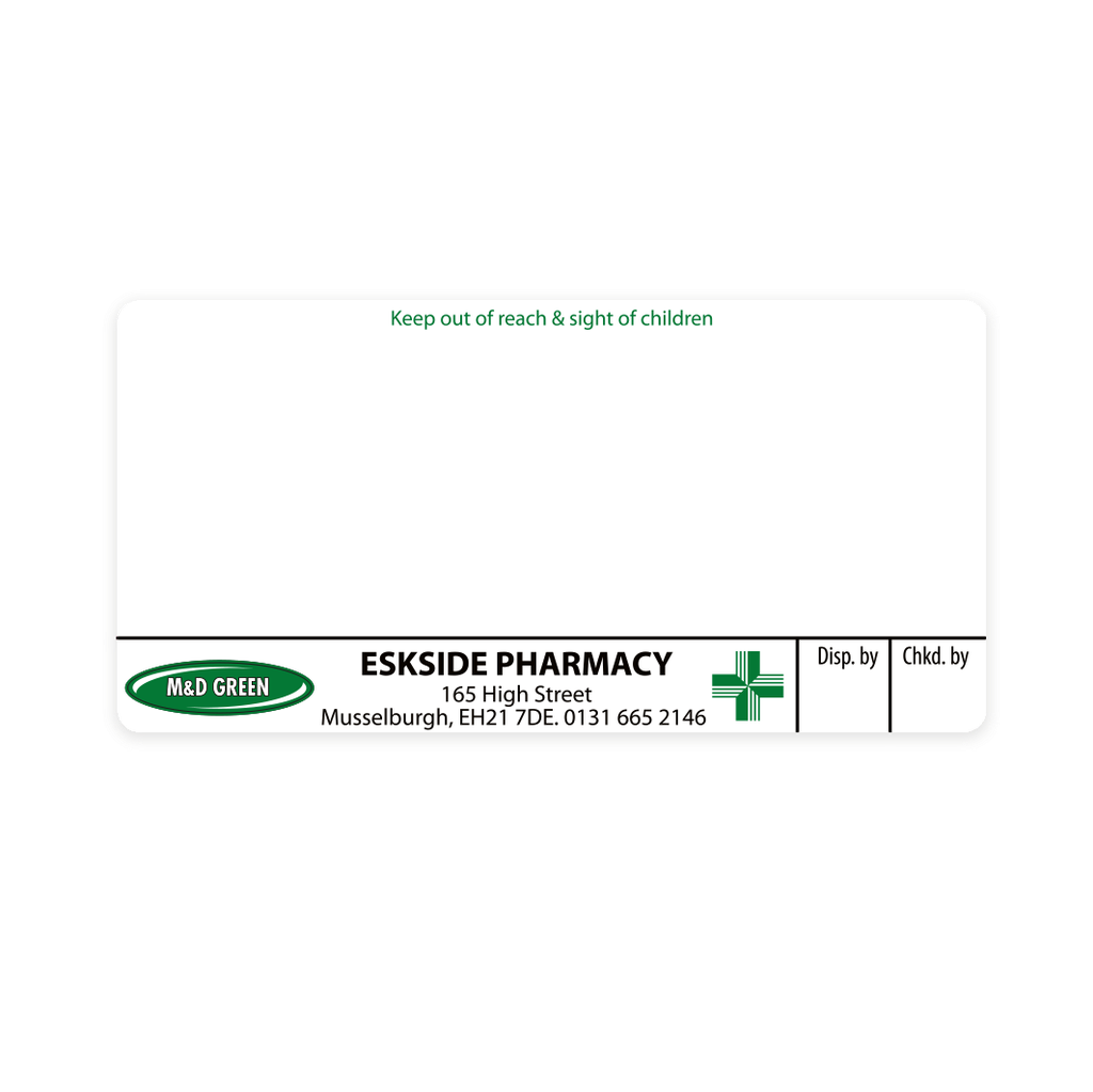 M&D Green Eskside Pharmacy Labels
