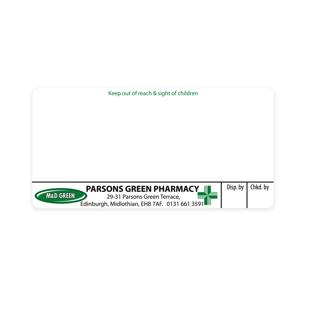 M&D Green Parsons Green Pharmacy Labels