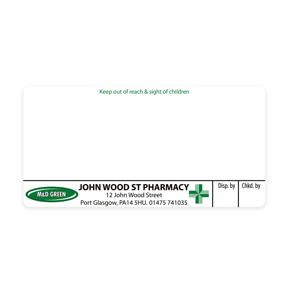 M&D Green St John Wood St Pharmacy Labels