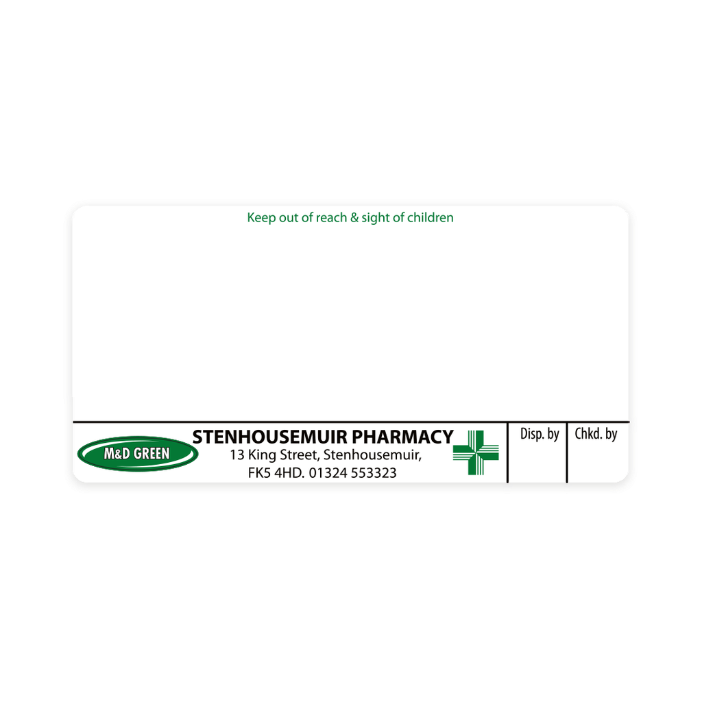 M&D Green Stenhousemuir Pharmacy Labels