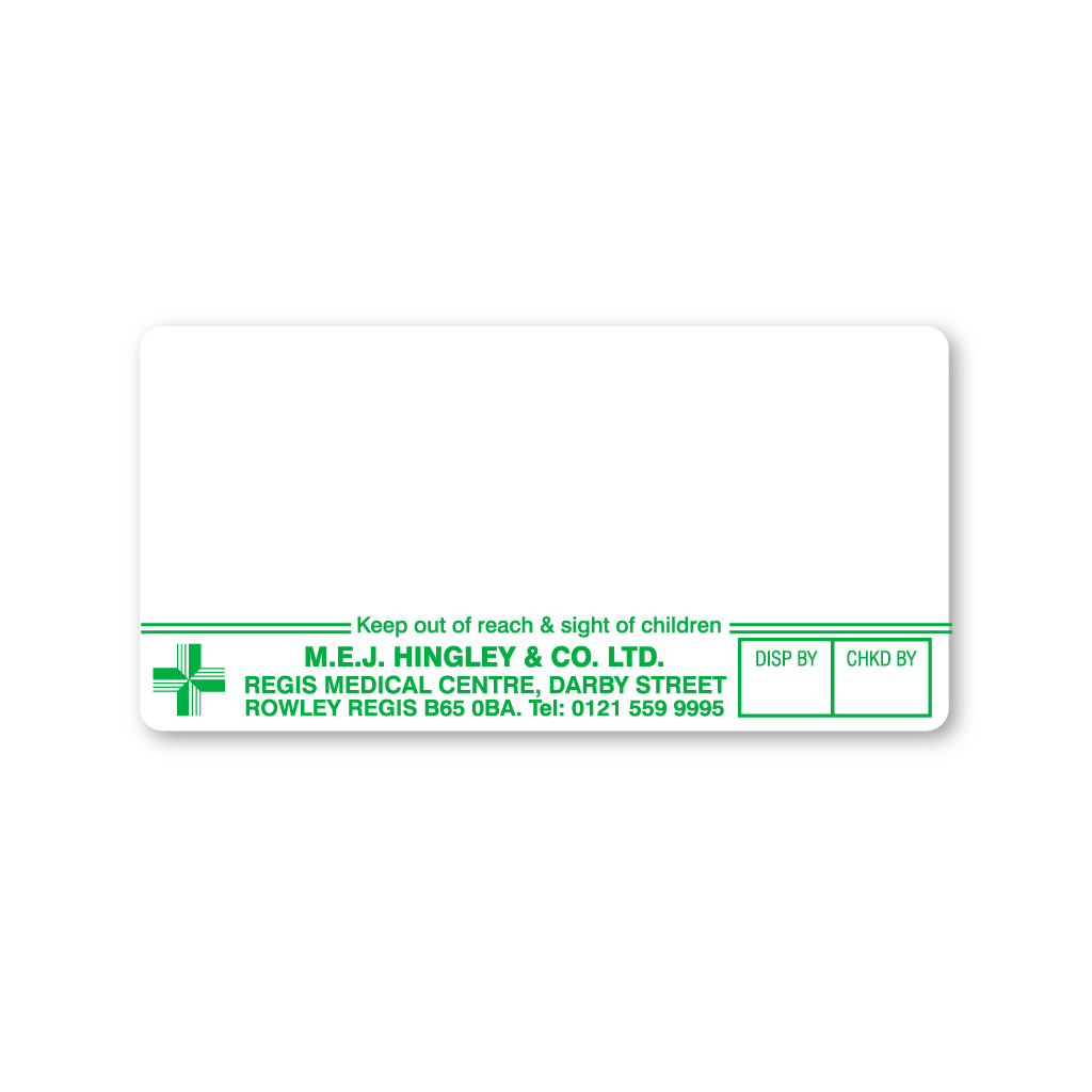 MEJ Hingley & CO (Darby Street) Pharmacy Labels