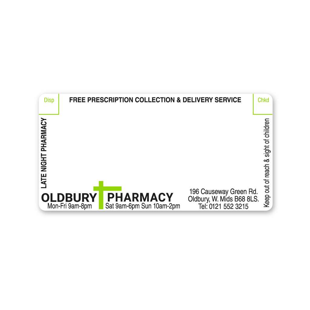 [AZEMT2918] Oldbury Pharmacy Labels