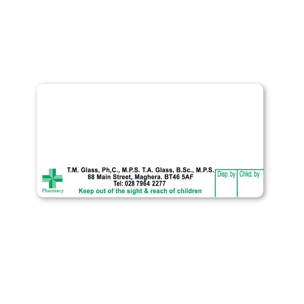 TM Glass Pharmacy Dispensing Labels From EMT Healthcare
