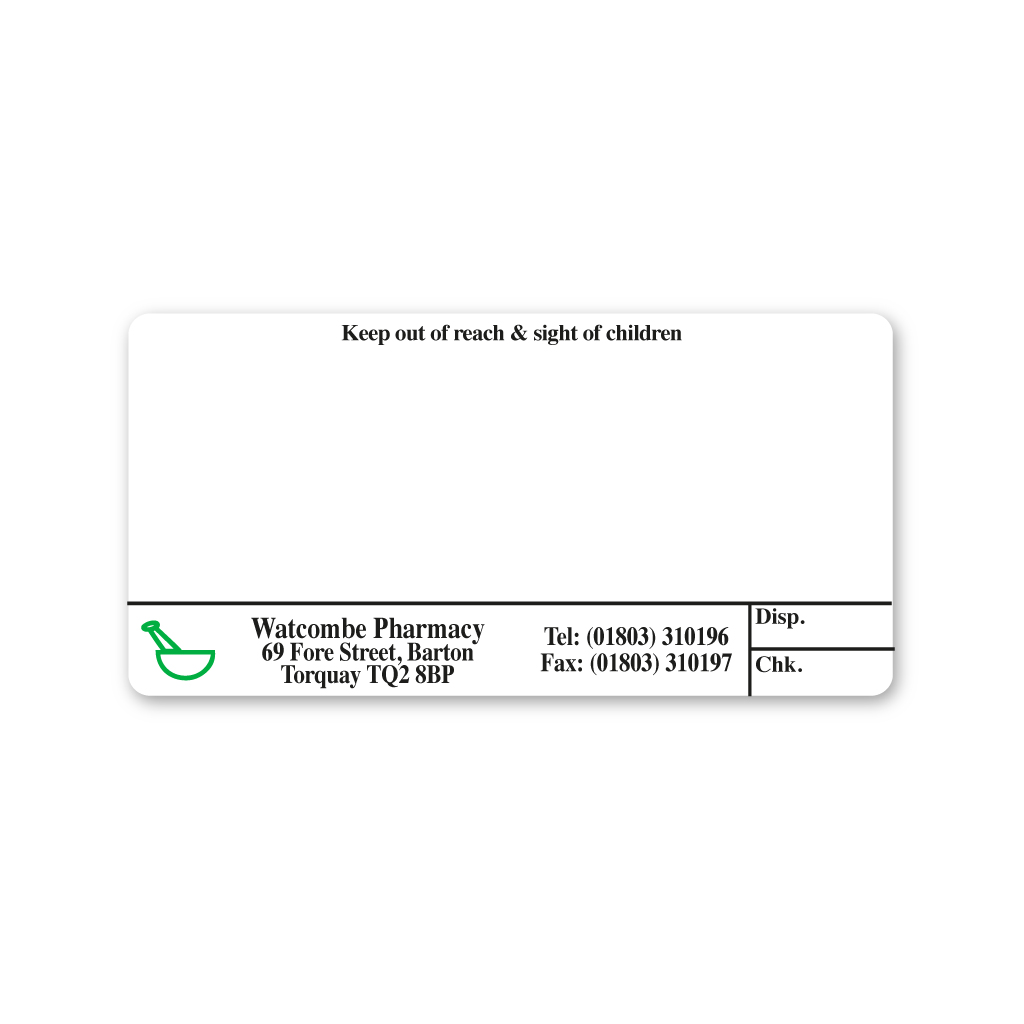 "The Pharmacy" Watcombe Poolearth Labels
