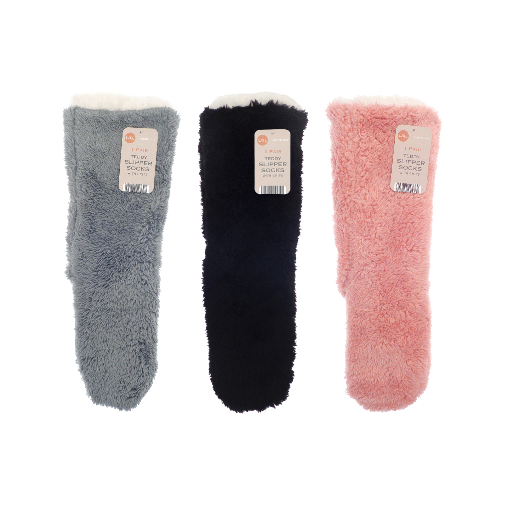 [BAC225413] Teddy Slipper Socks Assorted Colours And Sizes 