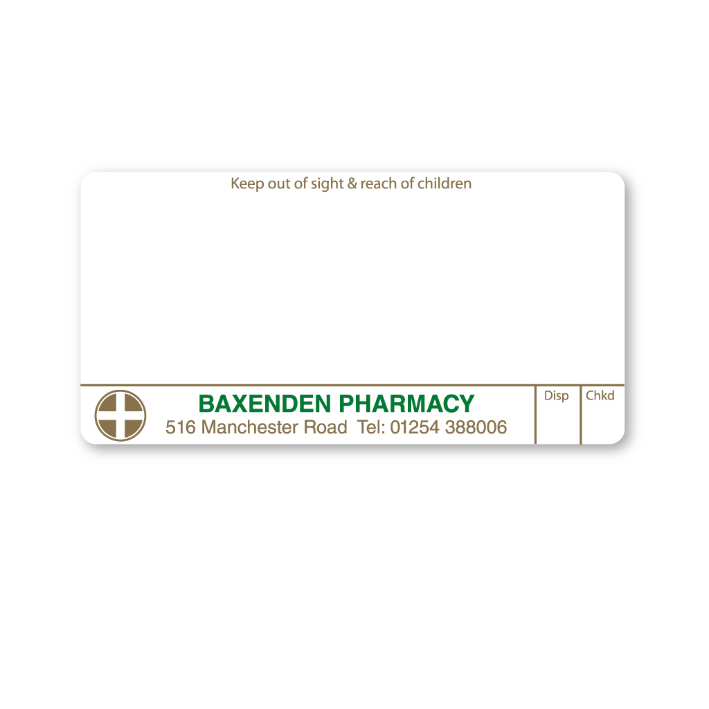 [EMT4774] Baxenden Pharmacy Labels