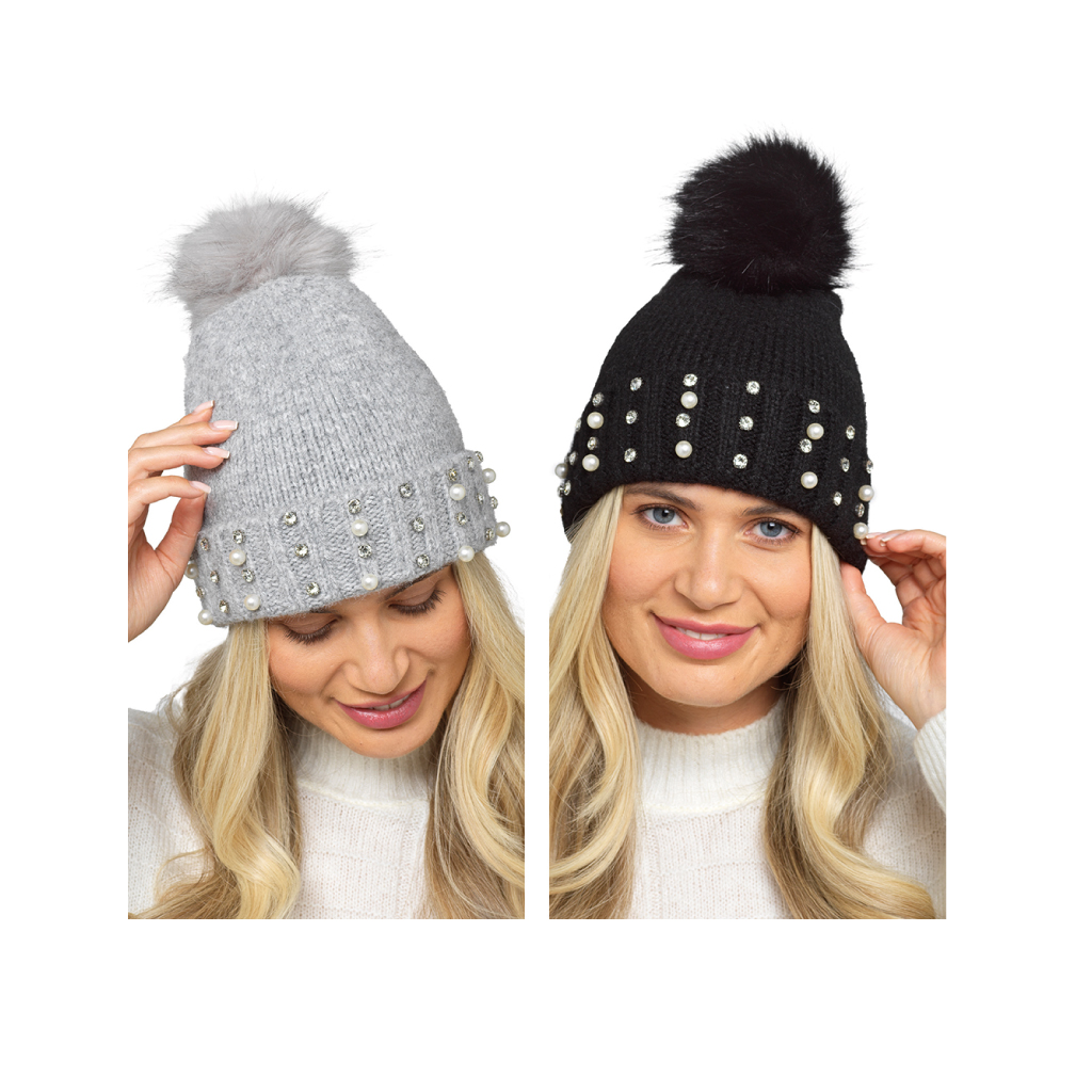 [GL1155] Ladies Knitted Brush with Pom Pom Hat 