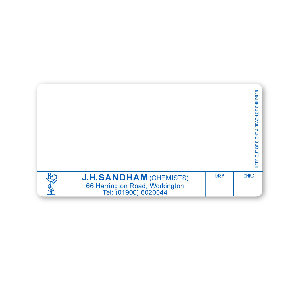 JH Sandham Chemist (66 Harrington Road) Labels