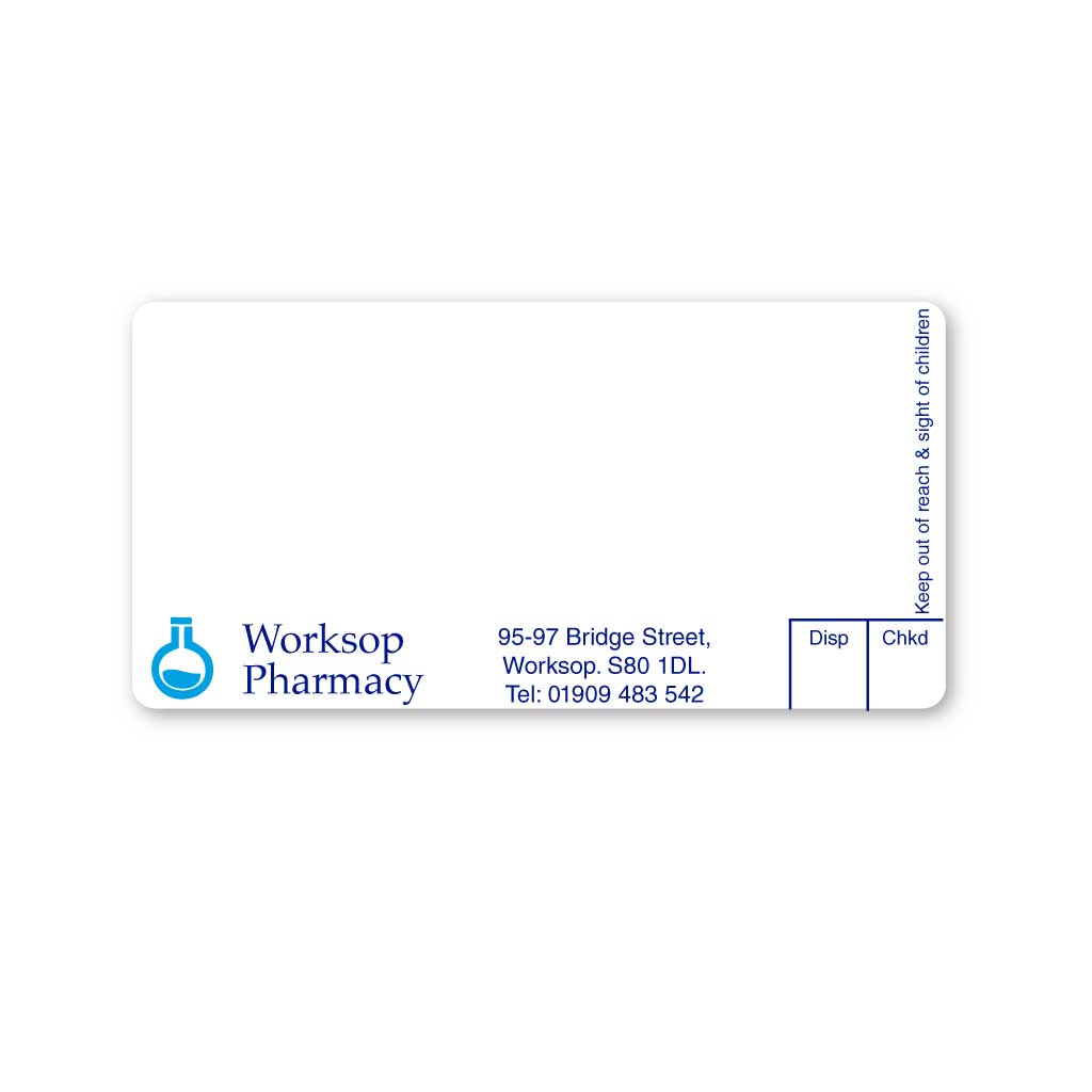 [EMT5218] Worksop Pharmacy Labels (S80 1DL)