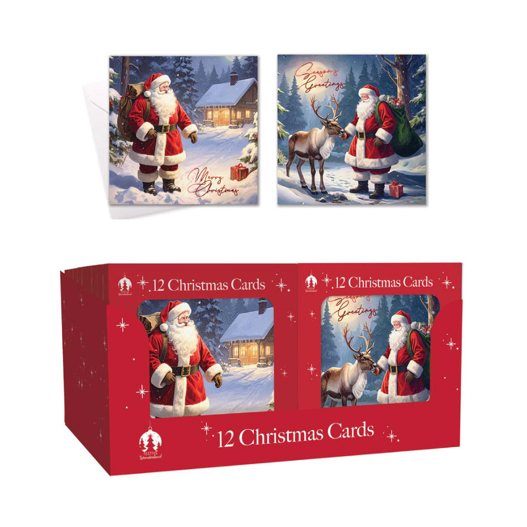 XMAS Cards Boxed Santa Reindeer Night (Pack of 24)