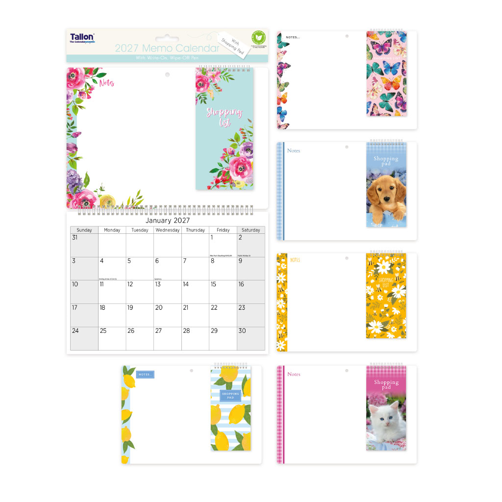 Memo Calendar With Shopping Pad and Pen (Pack of 12)