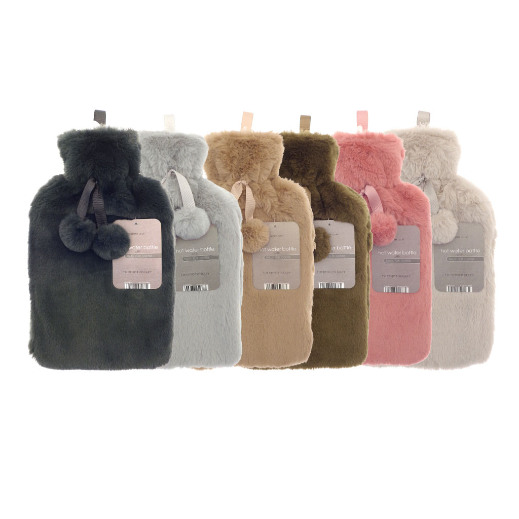 Faux Fur Hot Water Bottle - Assorted Colours & Designs (Pack of 24)