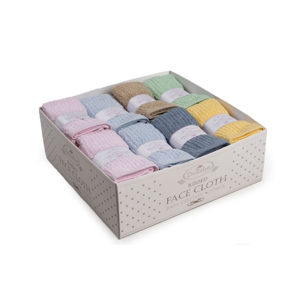 [T304DB] Ribbed Facecloths In Display Box