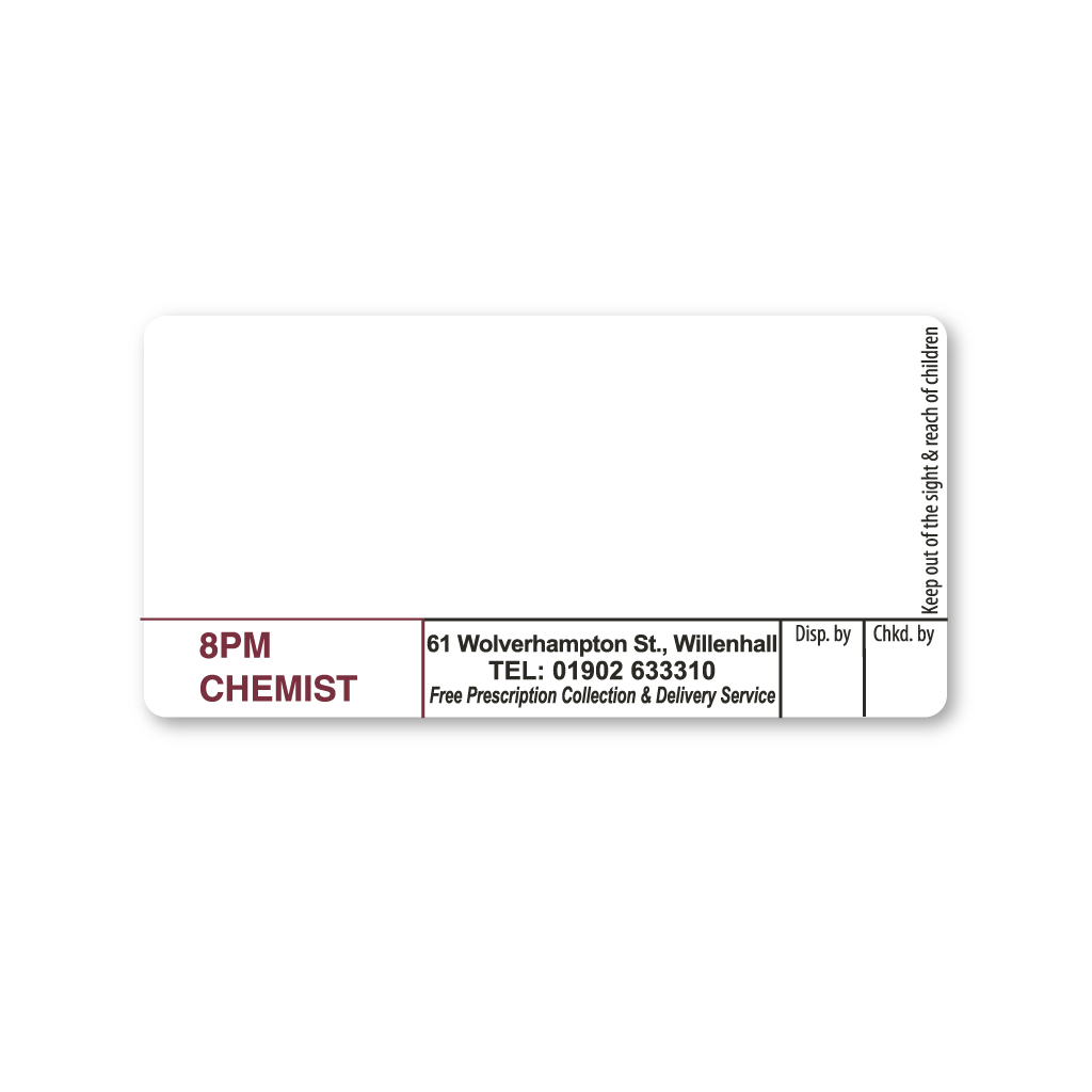 [EMT1053] 8PM Willenhall Chemist Labels
