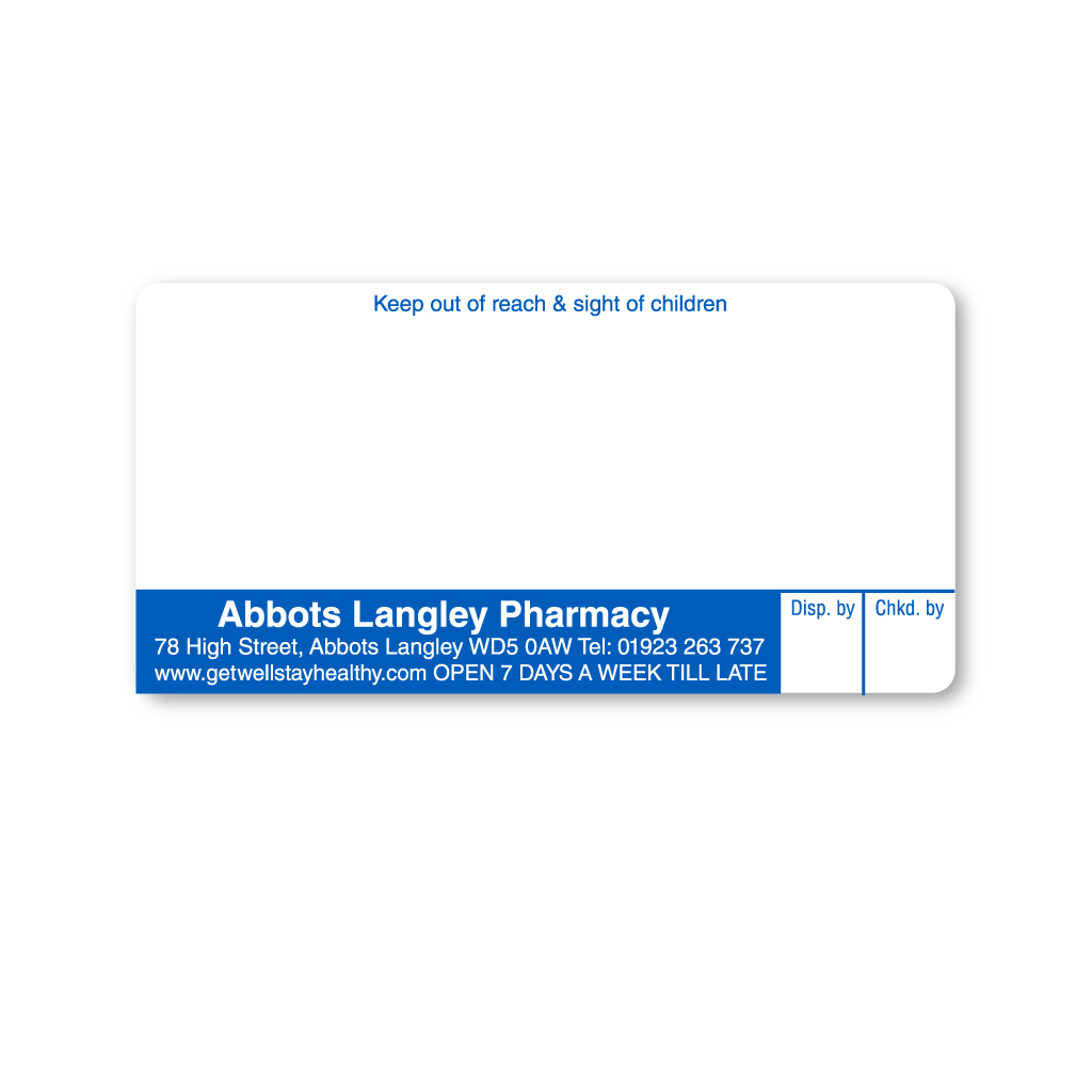 [EMT4195] Abbots Langley Pharmacy Labels