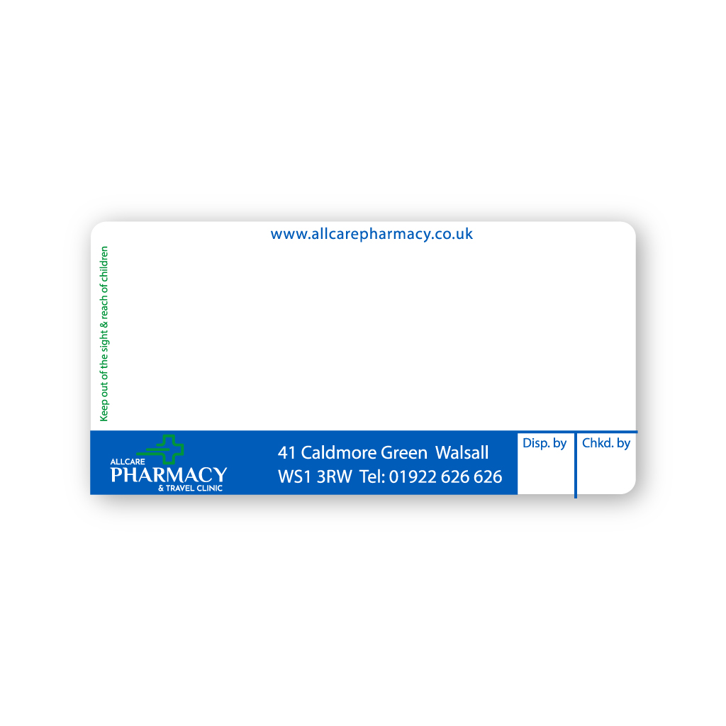 [EMT2102] All Care Pharmacy & Travel Clinic Labels (WS1 3RW)