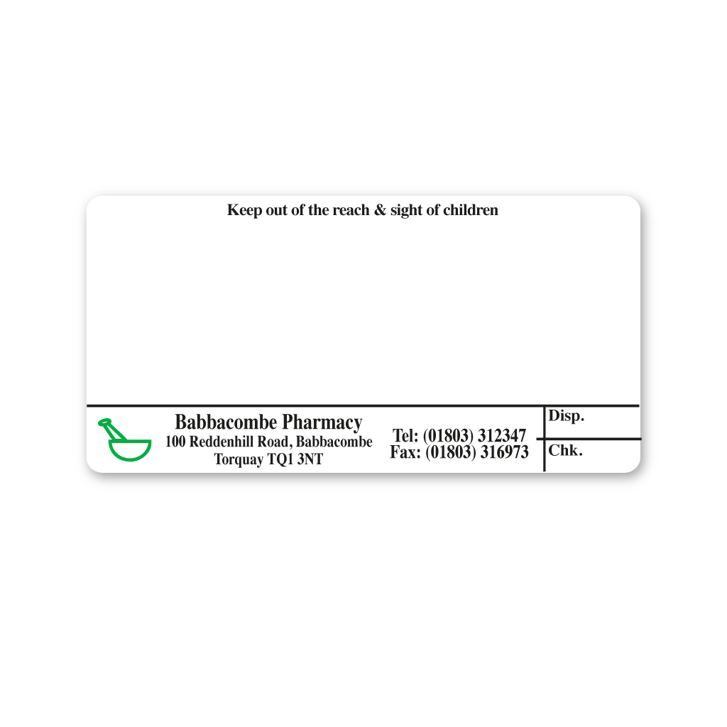 [EMT224B] The Pharmacy Babbacombe Pharmacy Labels