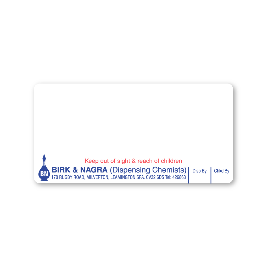 Birk & Nagra Pharmacy (Rugby Road) Labels