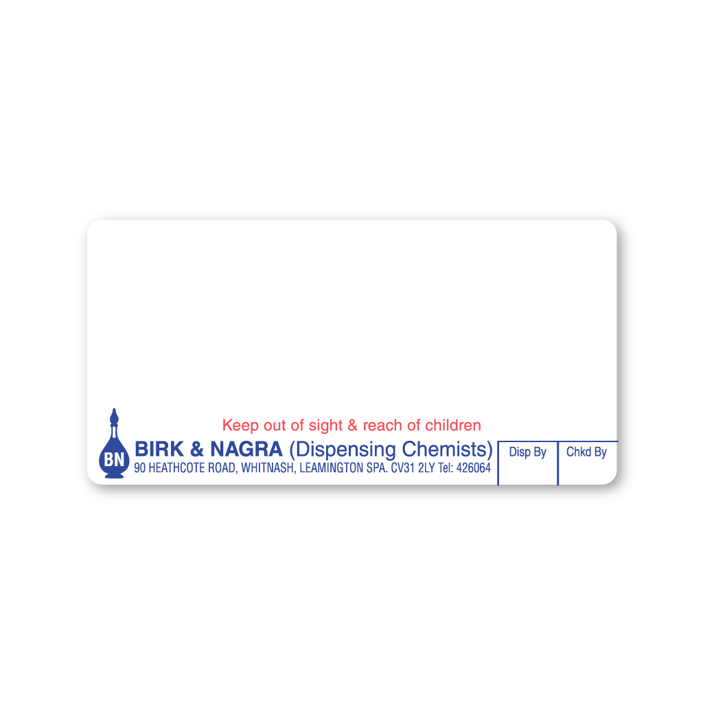[AZEMT2116] Birk & Nagra Pharmacy (Heathcote Road) Labels