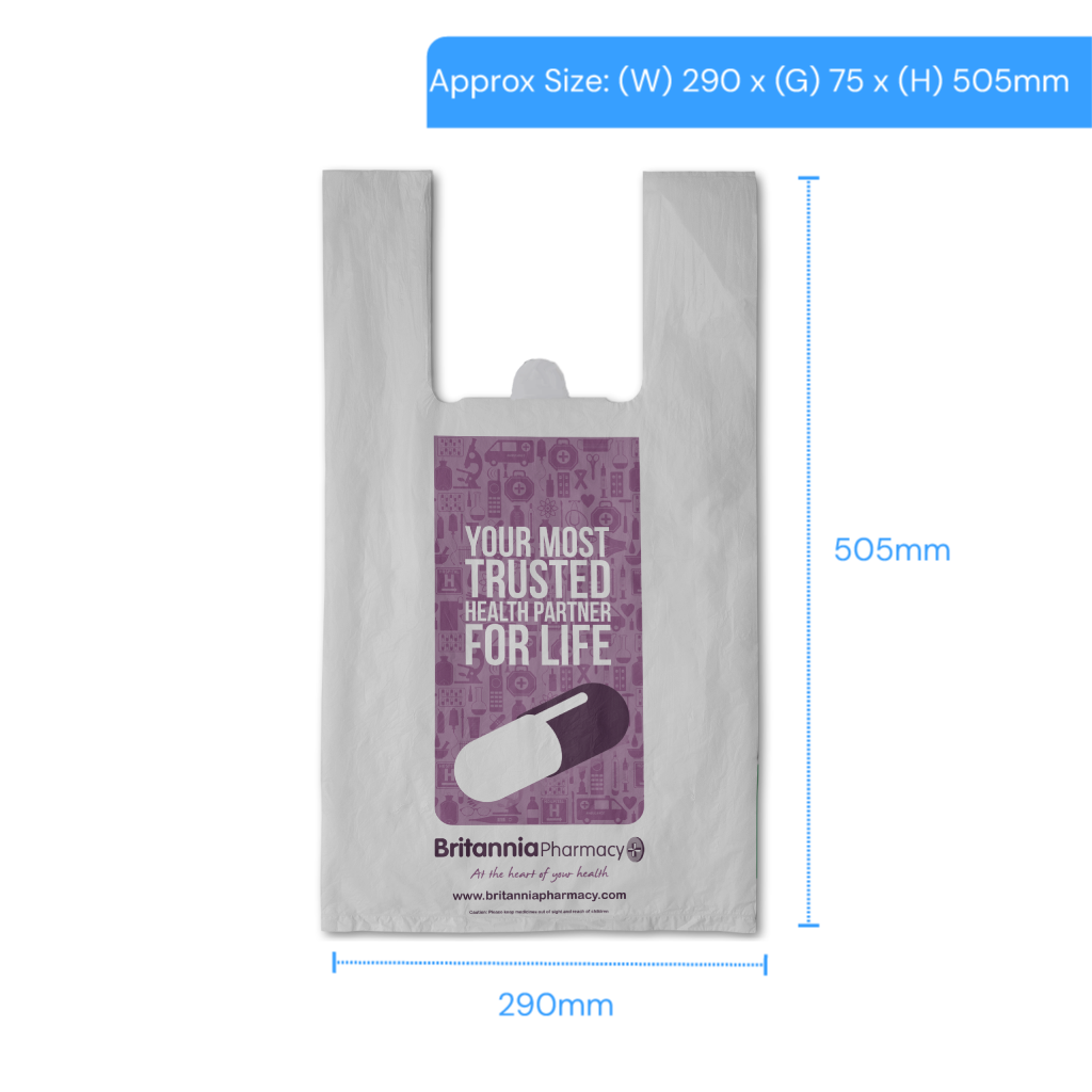 [BP8] Britannia Pharmacy Large Vest Carrier Bag