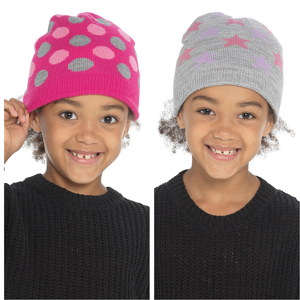 Girls Spot & Star Design Beanie Hat