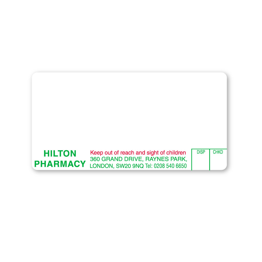 Hilton Pharmacy London Labels