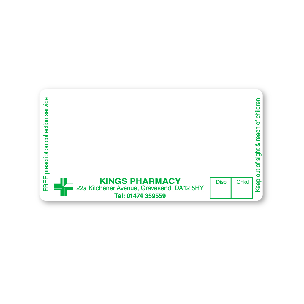 [EMT1908] Kings Group 22a Kitchener Av Pharmacy Labels