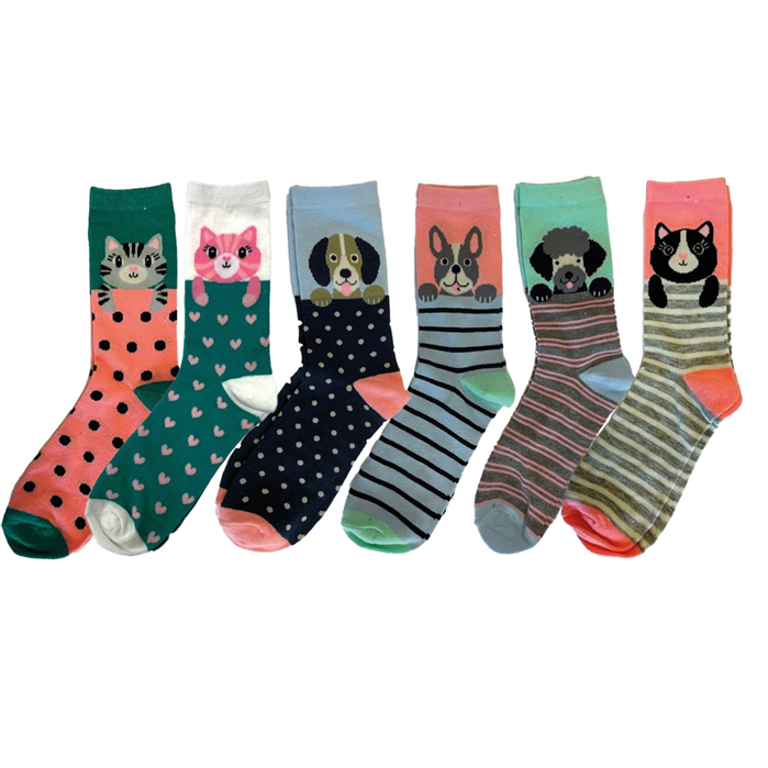 Ladies Cat & Dog Design Socks Pack Of 3