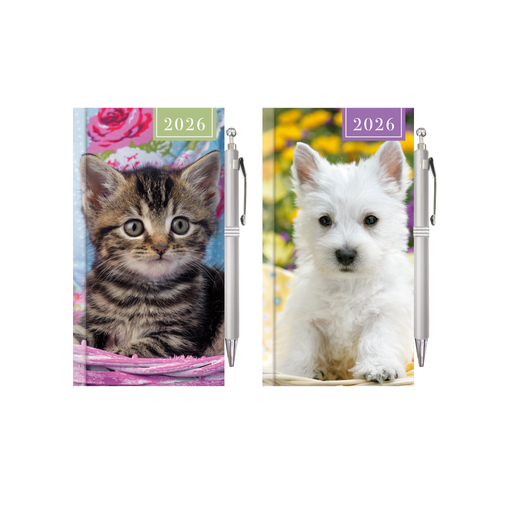 Slim 2026 Diaries With Pen Puppy and Kitten